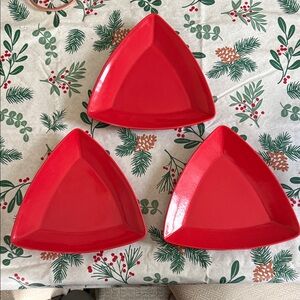 Set of Three Red Triangle Plates by Oneida